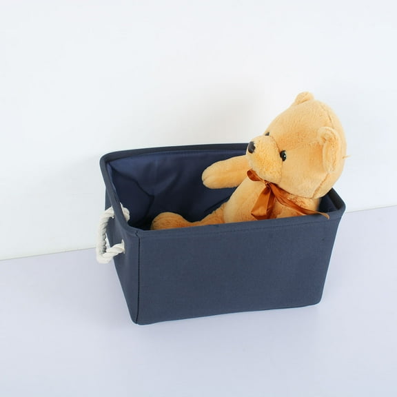 Unique Bargains Home Canvas Storage Bin Basket Closet Clothes Box Dark Blue M Size