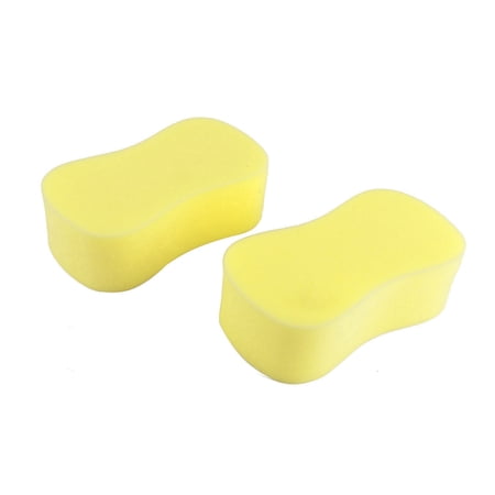 Unique Bargains Home Car Windshield Sponge Wash Yellow 8" x 4" x 2" 2Pcs