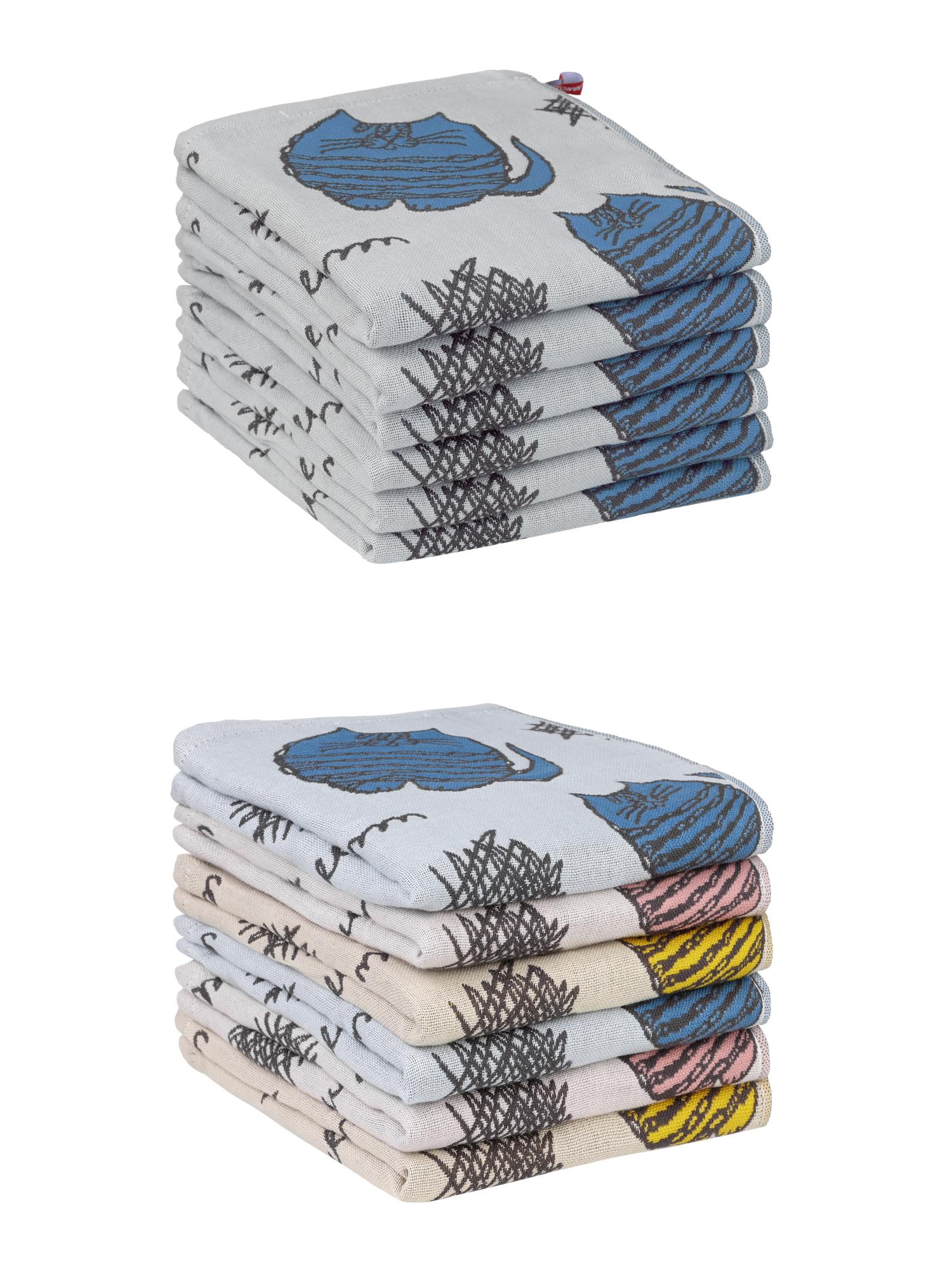 Unique Bargains Home Decor Kitty Pattern Absorbent  Kitchen Towels 14 x 16 Inch Multicolor/Blue 12 Pack