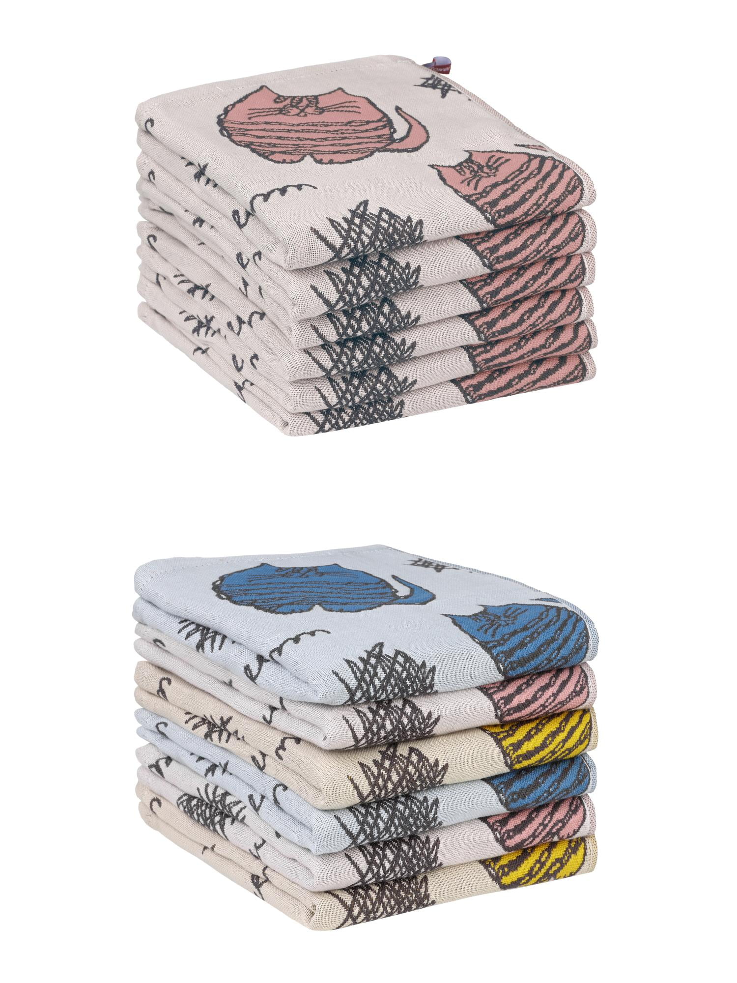 Unique Bargains Home Decor Kitty Pattern Absorbent  Kitchen Towels 14 x 16 Inch Multicolor/Pink 12 Pack