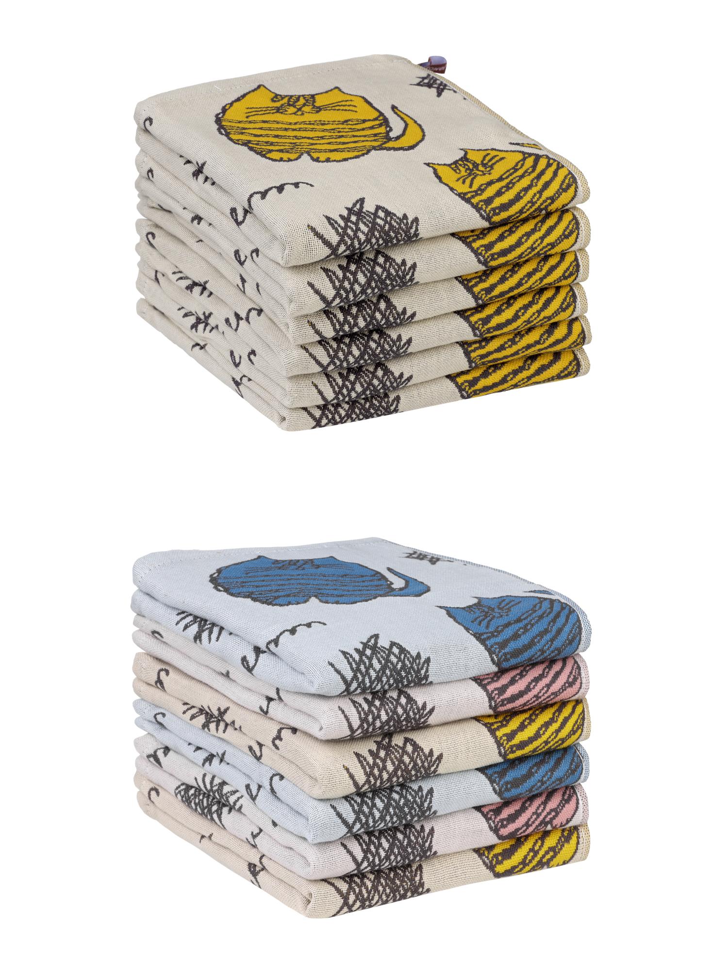 Unique Bargains Home Decor Kitty Pattern Absorbent  Kitchen Towels 14 x 16 Inch Multicolor/Yellow 12 Pack