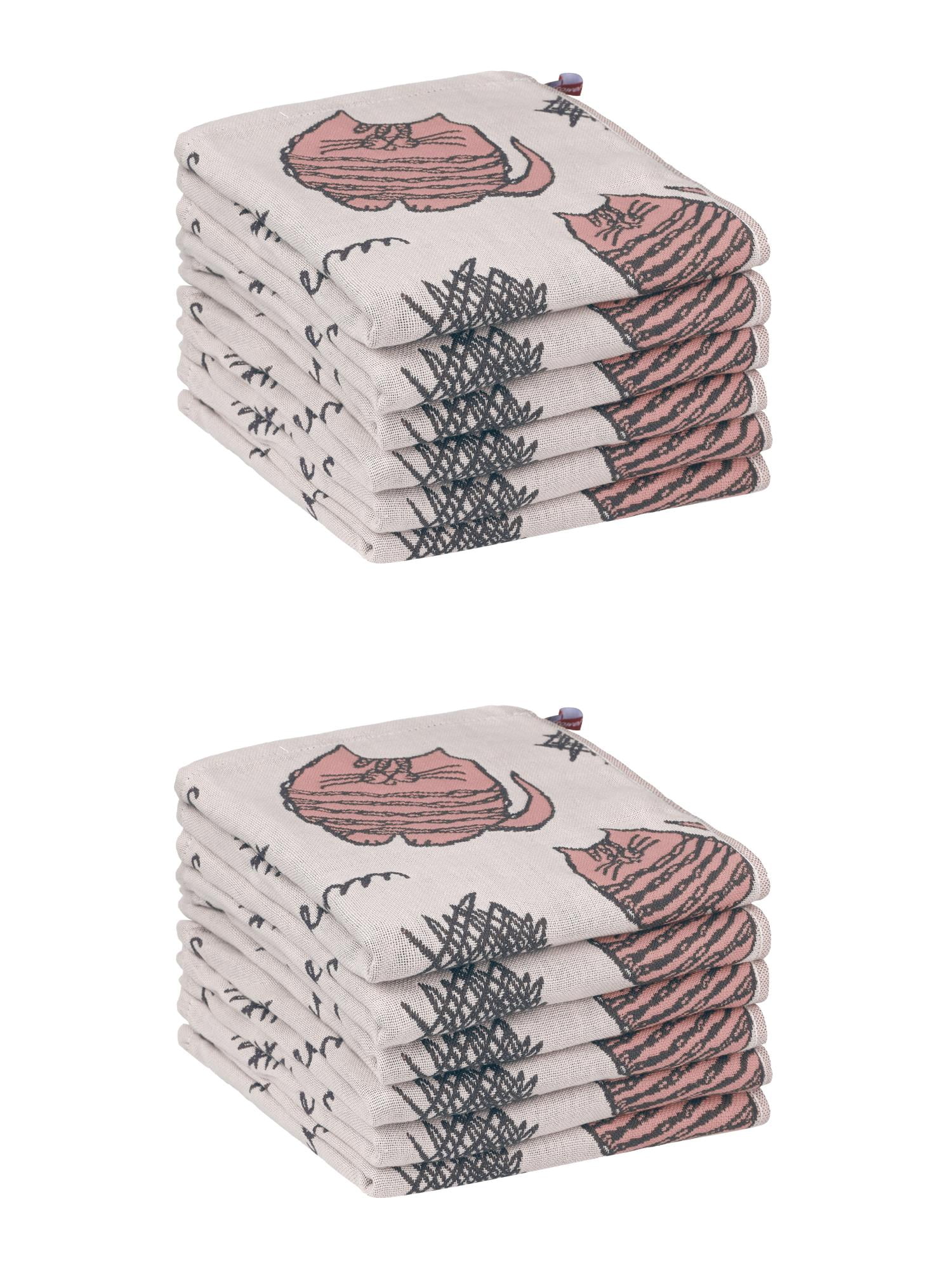 Unique Bargains Home Decor Kitty Pattern Absorbent  Kitchen Towels 14 x 16 Inch Pink 12 Pack