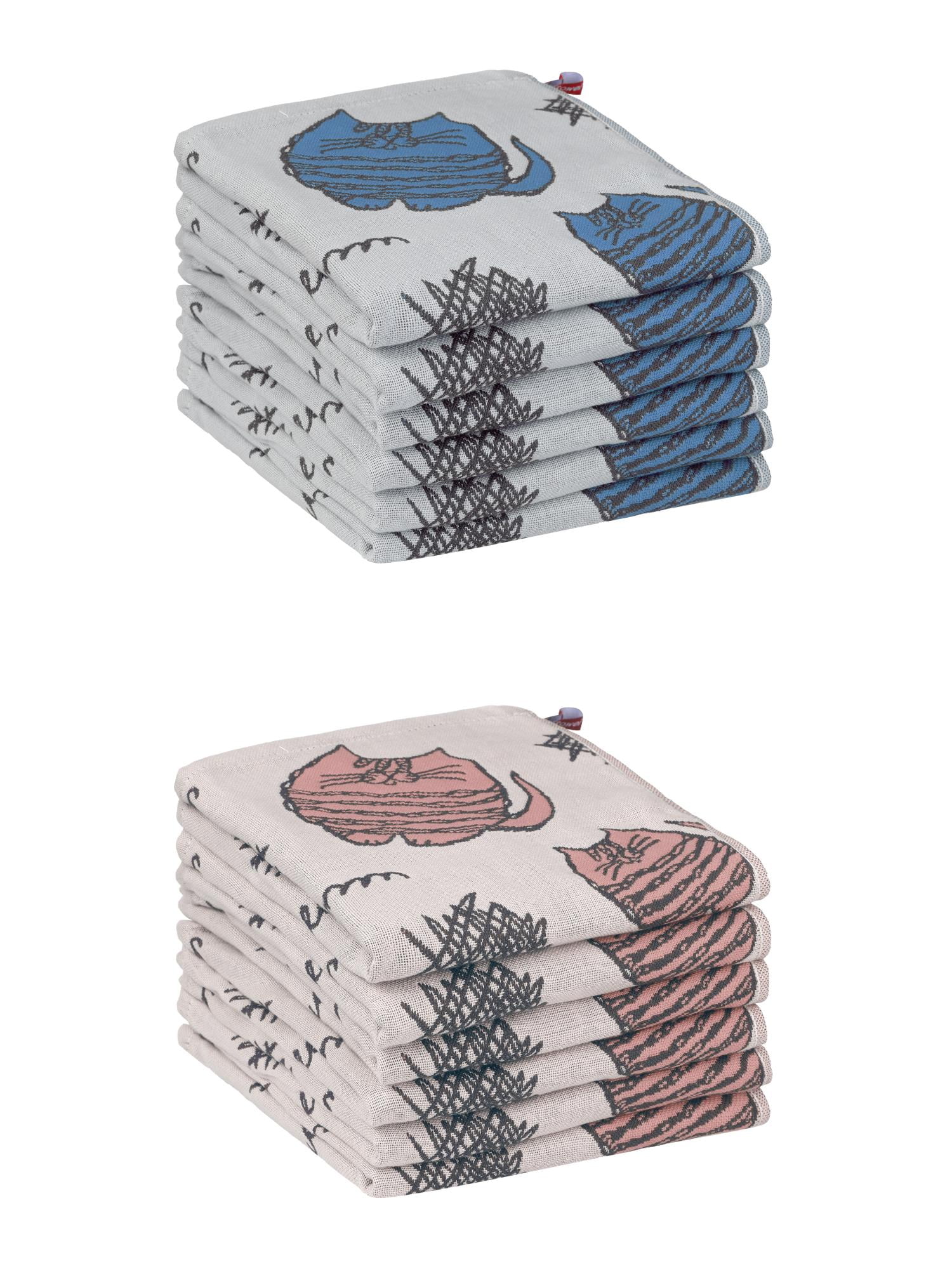 Unique Bargains Home Decor Kitty Pattern Absorbent  Kitchen Towels 14 x 16 Inch Pink/Blue 12 Pack