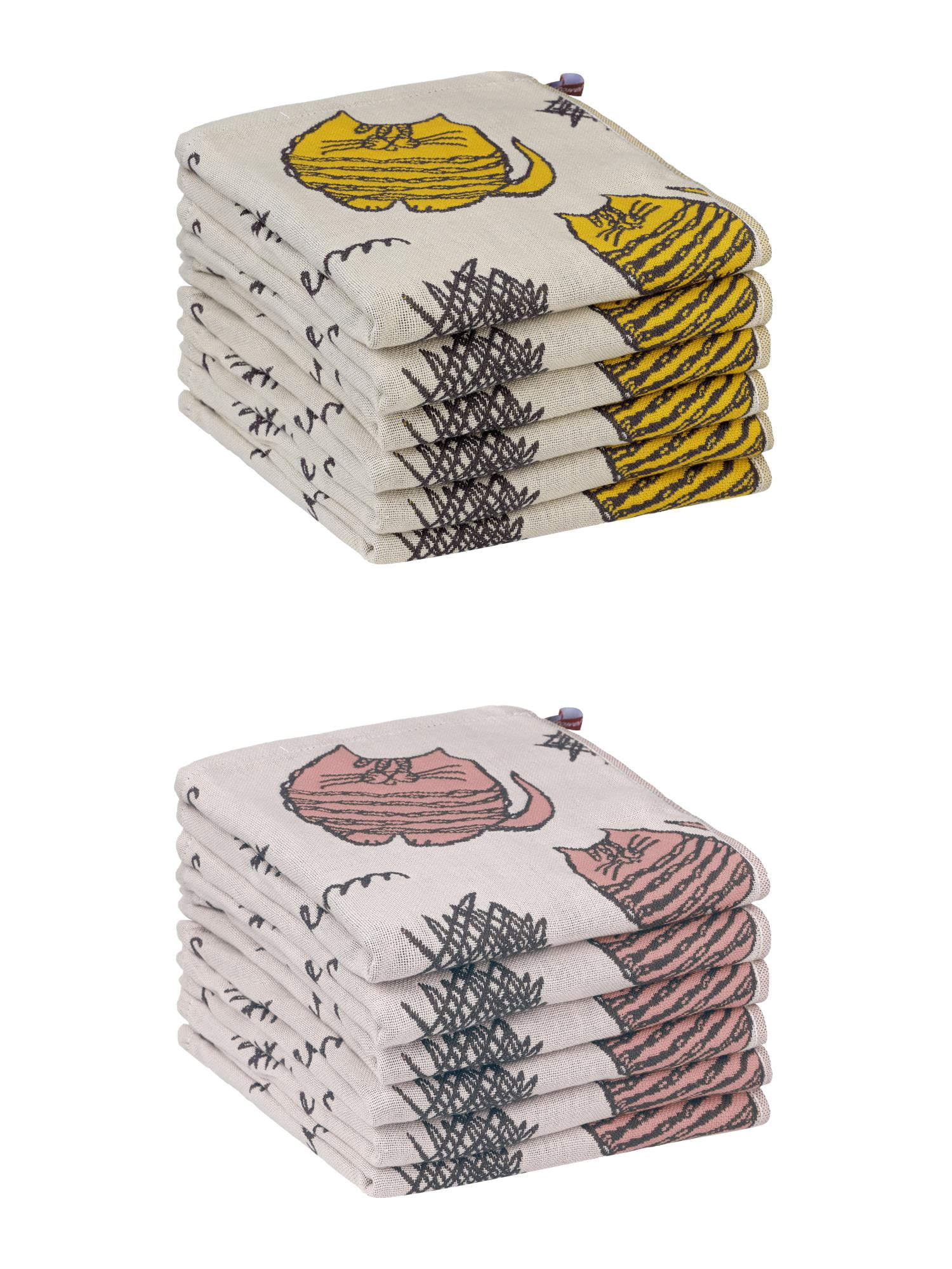 Unique Bargains Home Decor Kitty Pattern Absorbent  Kitchen Towels 14 x 16 Inch Pink/Yellow 12 Pack