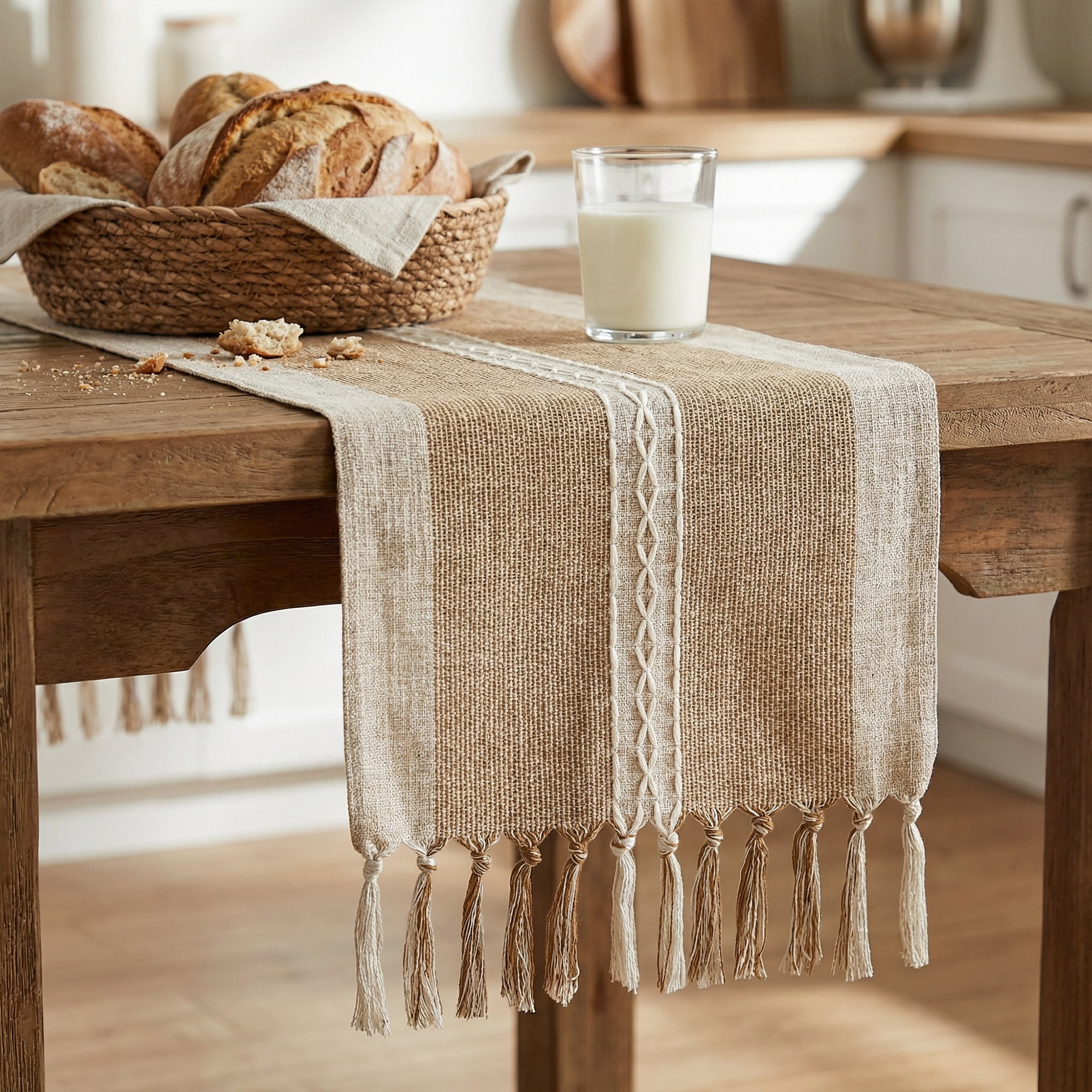 Unique Bargains Home Decorations Tassel Polyester Kitchen Runner Coffee 13x63in