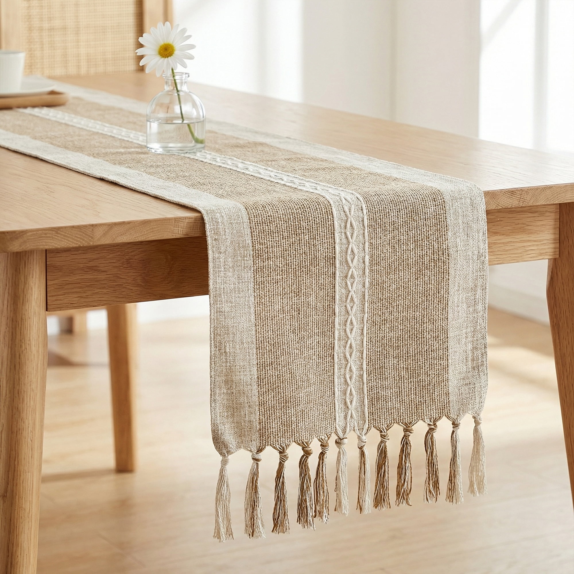 Unique Bargains Home Decorations Tassel Polyester Kitchen Runner Coffee 13x72in