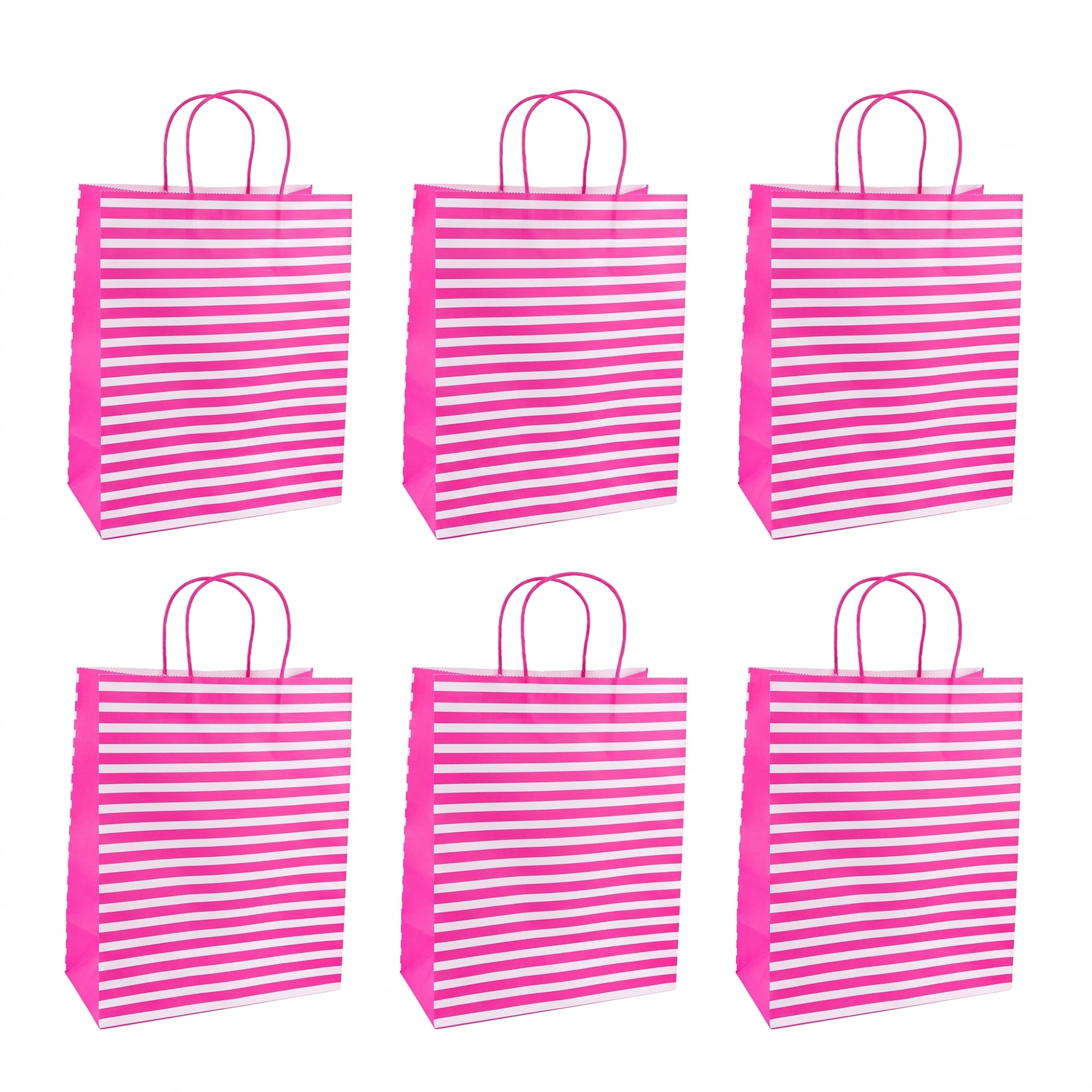 Unique Bargains Horizontal-stripe Gift Bag for All Occasions and Celebrations Rose Red 10.2" x 5" x 12.6"
