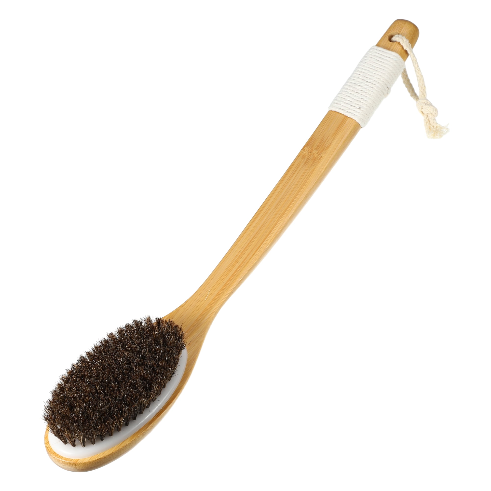 Unique Bargains Horsehair Dry Brushing Curved Long Handle Body Brush Black