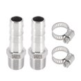 thumbnail image 1 of Unique Bargains Hose Barb Fittings with 2 Clamps Male Thread Compression Fitting for Air Water Oil Gas Fuel Stainless Steel 7/16" OD 1/4" BSPT 1 Set Silver Tone, 1 of 6