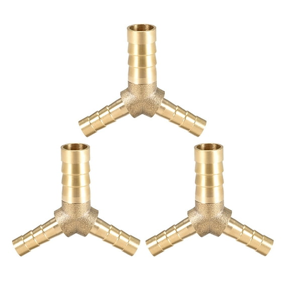Unique Bargains Hose ID Brass Reducer Barb Fitting Y-Shaped 3 Way Tee Connector Adapter 3Pcs 10mm x 6mm x 6mm