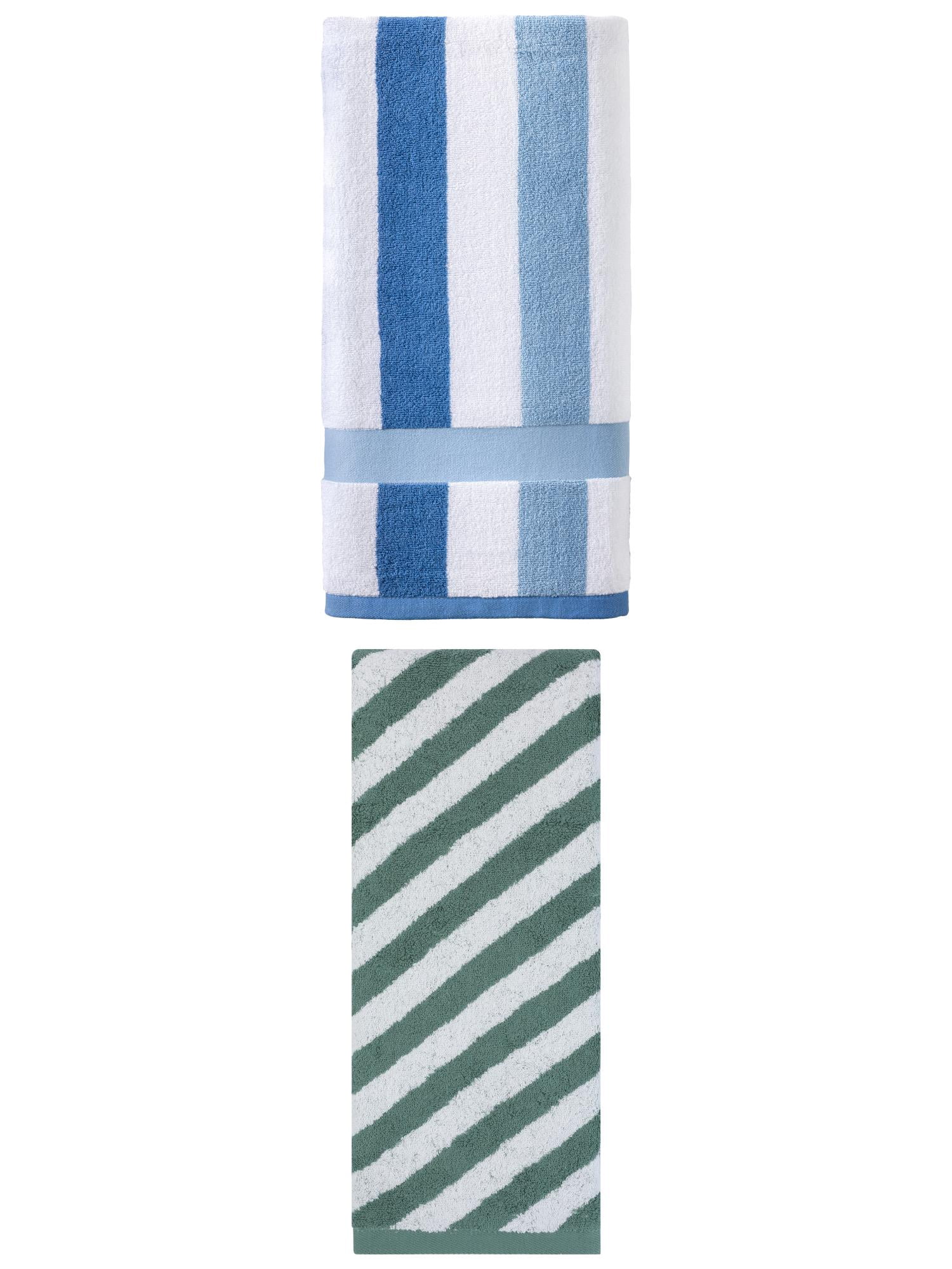 Unique Bargains 2Pcs Breathable Absorbent Ultra Soft Bath Towel Royal Blue/Green 55"x28"