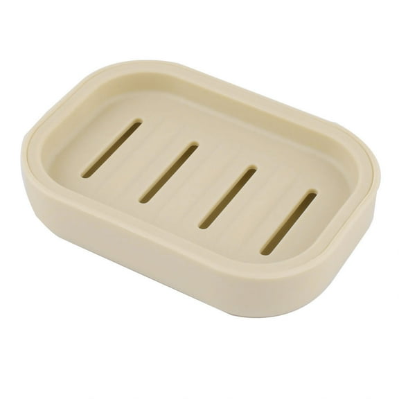 Unique Bargains Household Bathroom Khaki Plastic Rectangle Shower Soap Holder Draining Storage Box Case