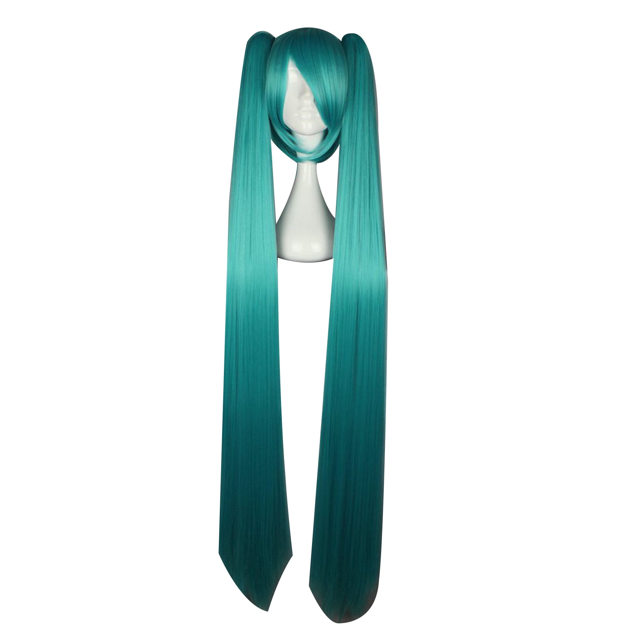 Unique Bargains Human Hair Wigs for Women 51" Wigs Long Hair with Wig Cap Deep Blue Gradient Green