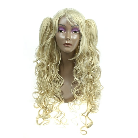 Unique Bargains Wigs for Women 24" Gold Tone Curly Wig with Wig Cap