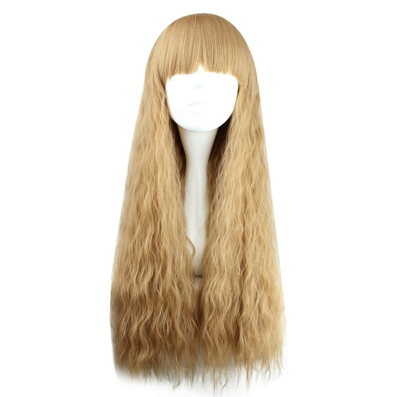 Unique Bargains Wigs for Women 28" Gold Tone Curly Wig with Wig Cap