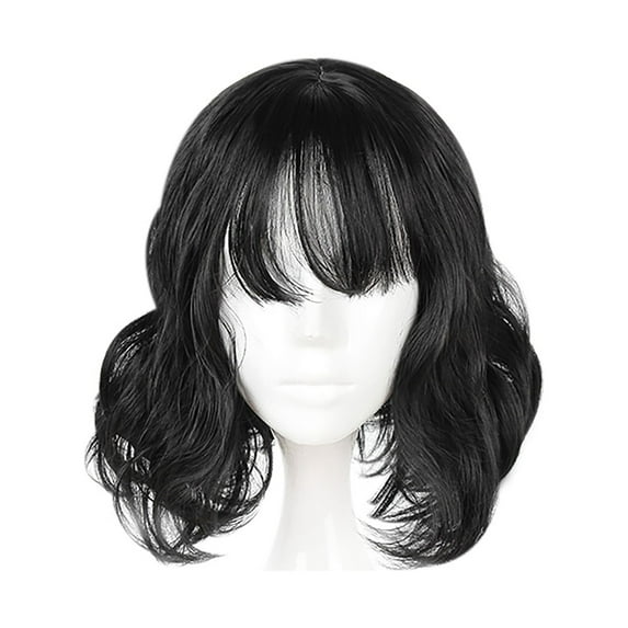 Unique Bargains Human Hair Wigs for Women 14" Curly Wig with Wig Cap Black