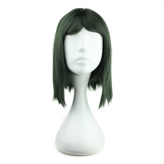 Unique Bargains Human Hair Wigs for Women Lady 18" Green Wigs with Wig Cap