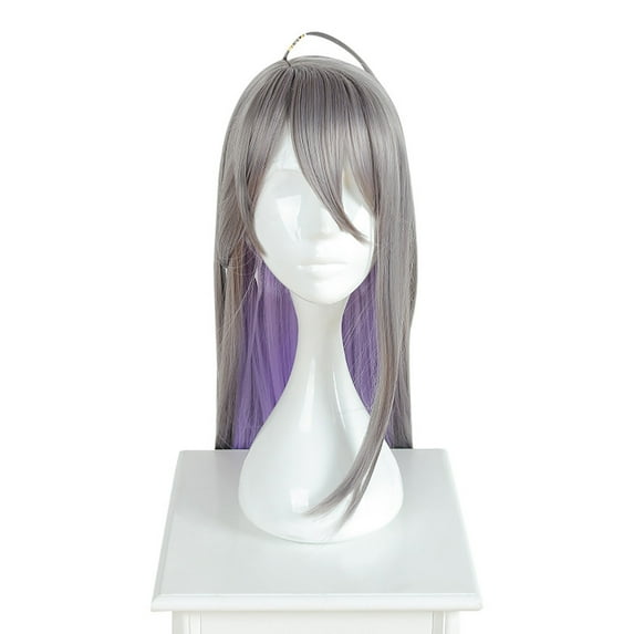 Unique Bargains Human Hair Wigs for Women Lady 31" Grey Light Pink Wigs with Wig Cap