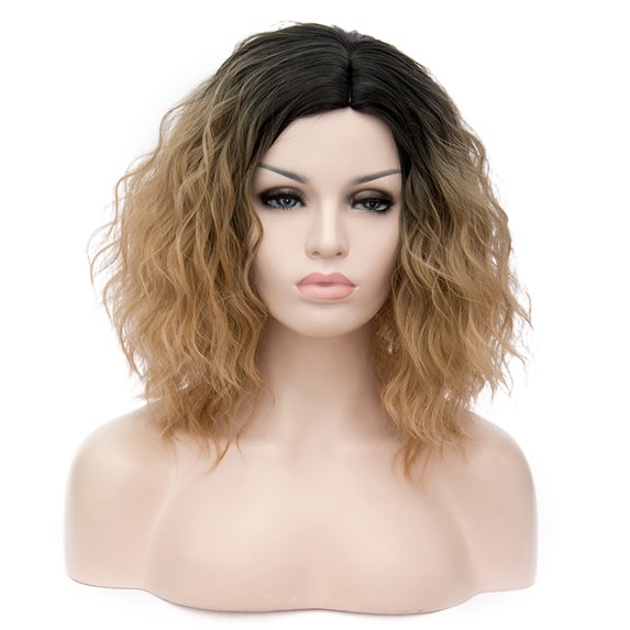 Unique Bargains Human Hair Wigs for Women Lady Curly Wig Cap Fluffy Curly Wavy Light Gray