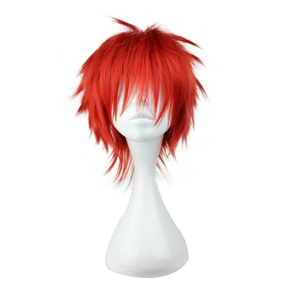 Unique Bargains Human Hair Wigs for Women Short Wigs with Wig Cap Red