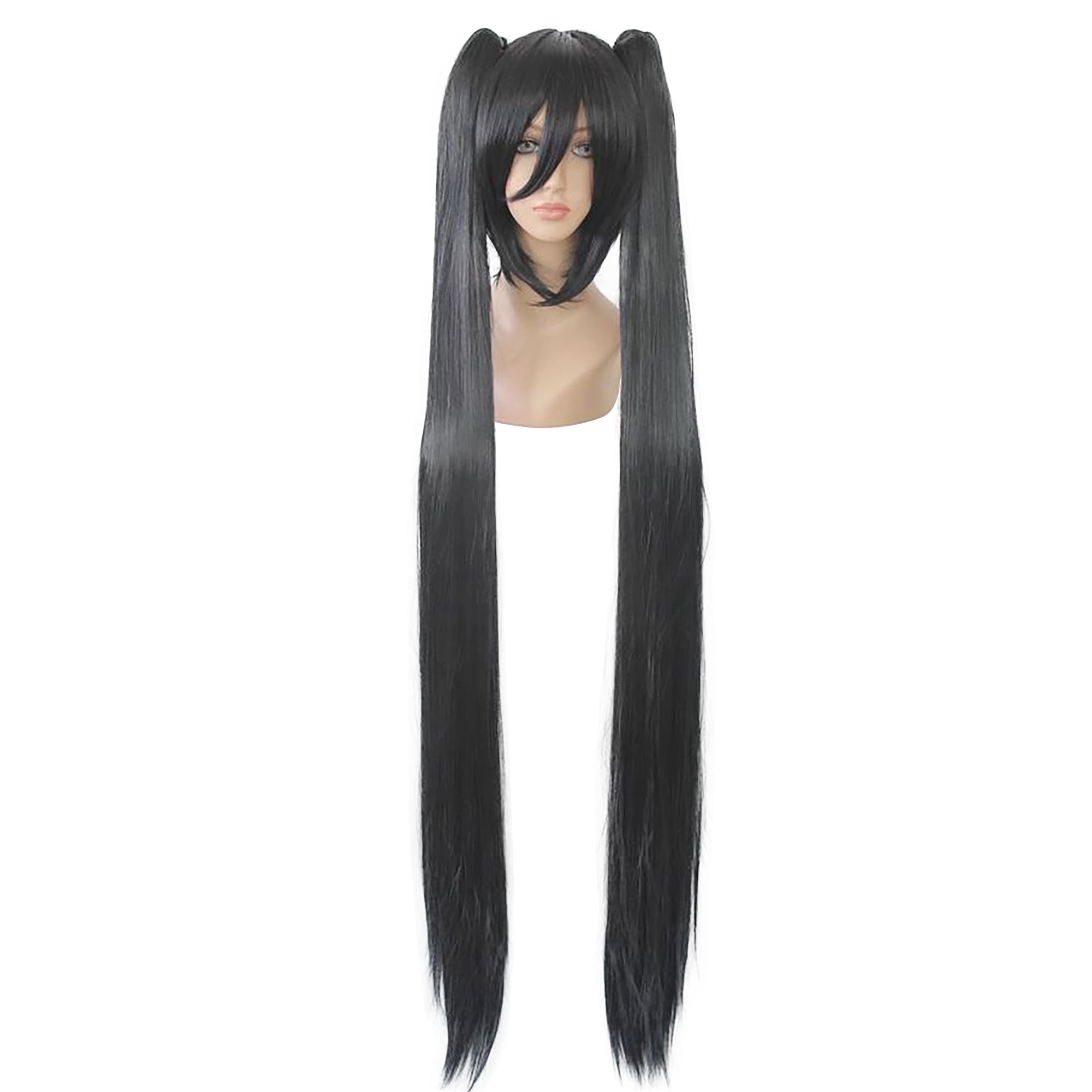 Unique Bargains Human Hair Wigs for Women with Wig Cap 51" Black Wigs