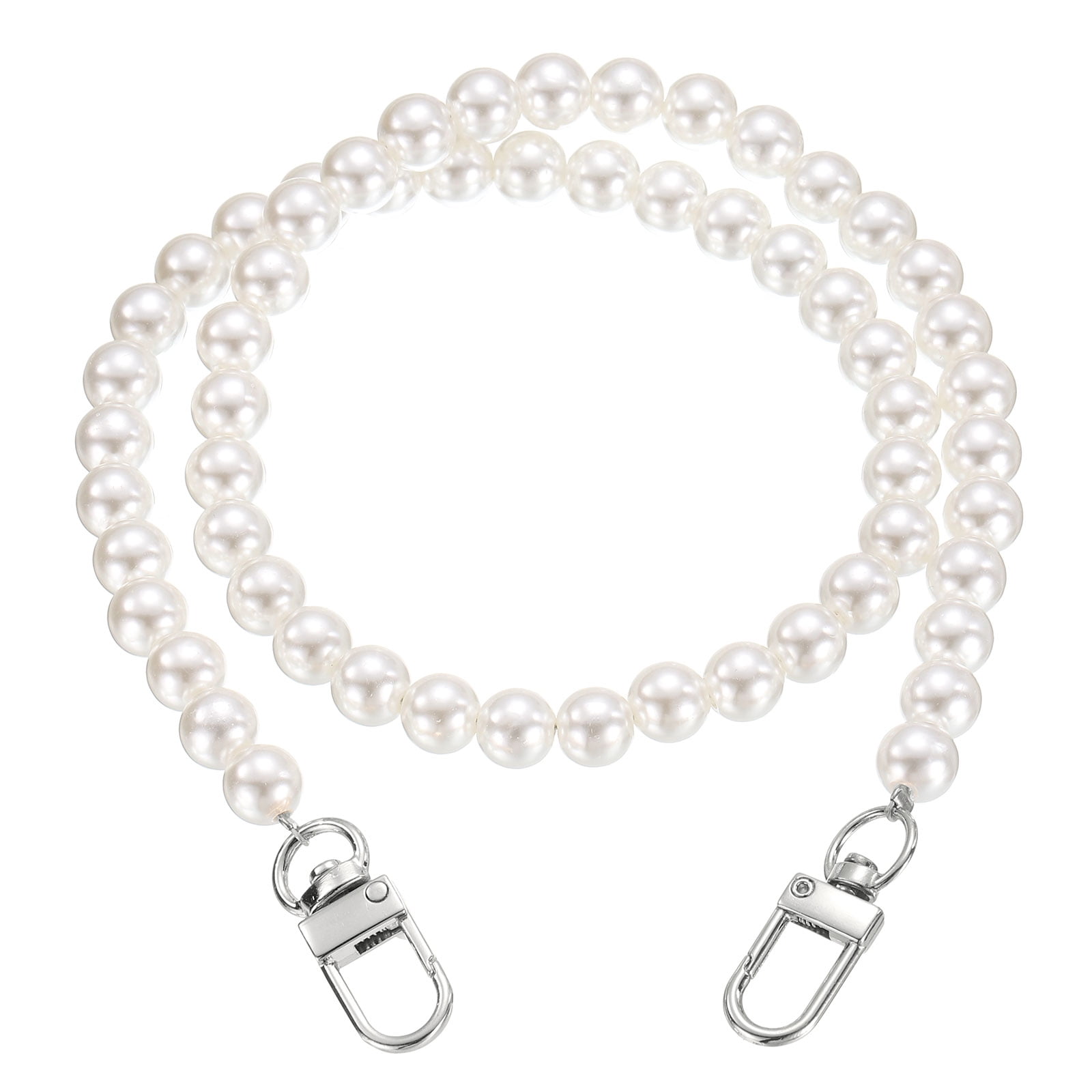 Unique Bargains Imitation Pearl Purse Strap with Swivel Clasp Silver 23.6"
