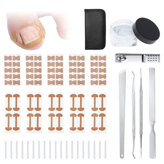 Unique Bargains Ingrown Toenail Correction Kit Toe Nail Corrector Tools with Leather Case for Easy Storage & Travel for Curved & Ingrown Nails with Nail Files Clipper Lifter