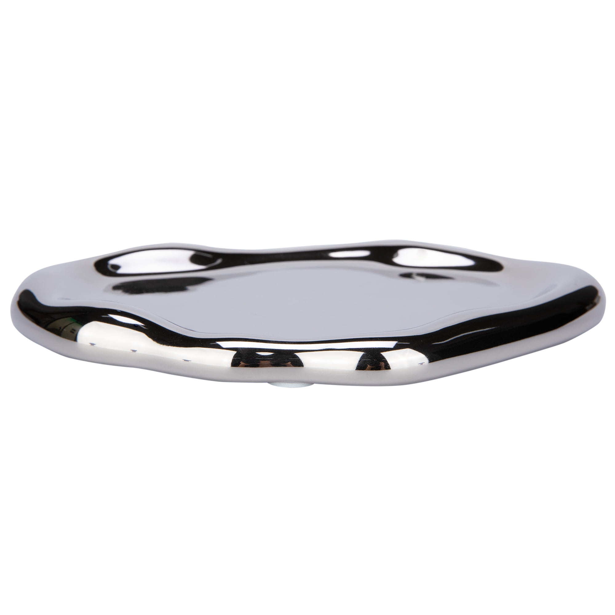 Unique Bargains Modern Ink Wash Ceramic Irregular Long Catch-all Tray Silver 7.7" x 5.3" x 0.6"