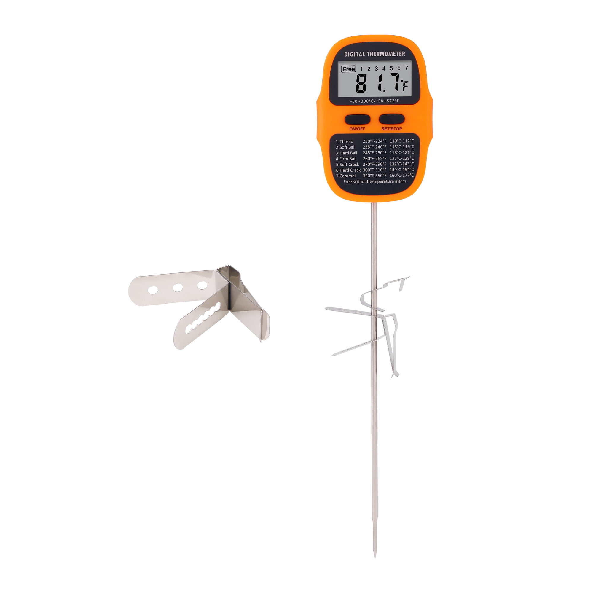 Unique Bargains Instant Read Cooking Thermometer with Clip Orange 9.5 Inch