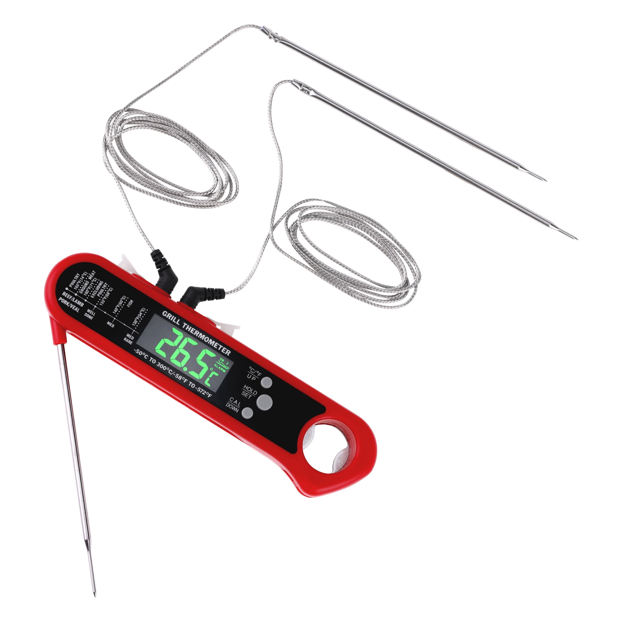 Unique Bargains Instant Read Food Thermometer Dual Probe Cooking Tool Red 6.3x1.4x1 in