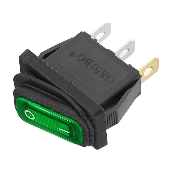 Unique Bargains Interior AC 250V/20A LED Rocker Switch On-Off 3 Pins Toggle Switch for Caravan Camper Dashboard Green