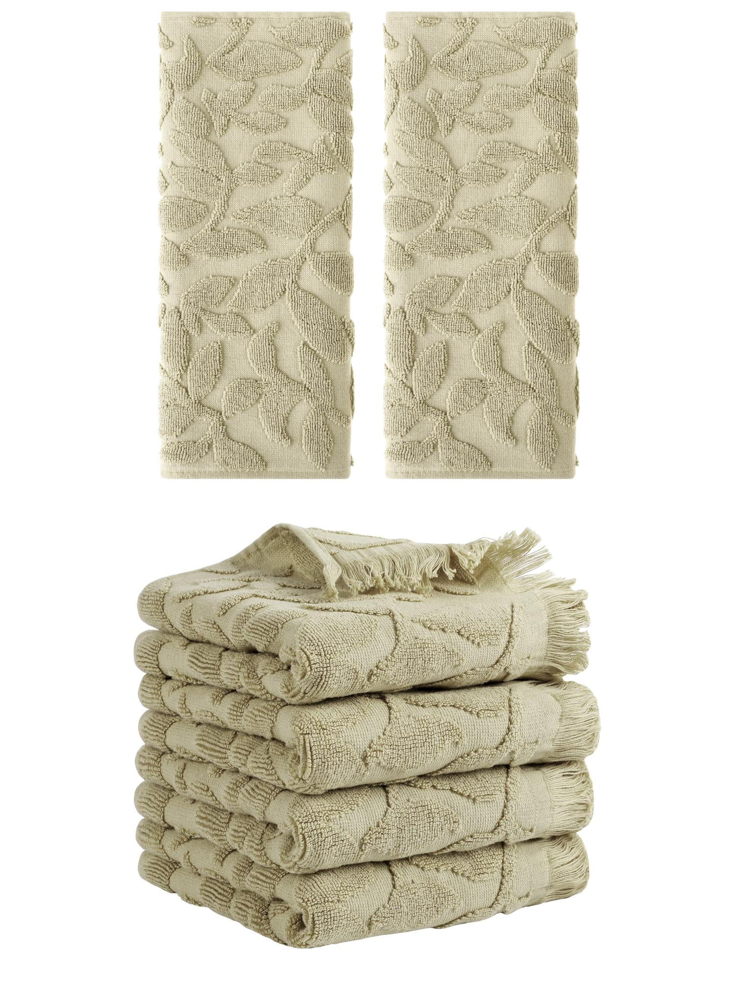Unique Bargains Jacquard Pattern Boho Hand Towels for Bathroom Kitchen Khaki 6 Pack
