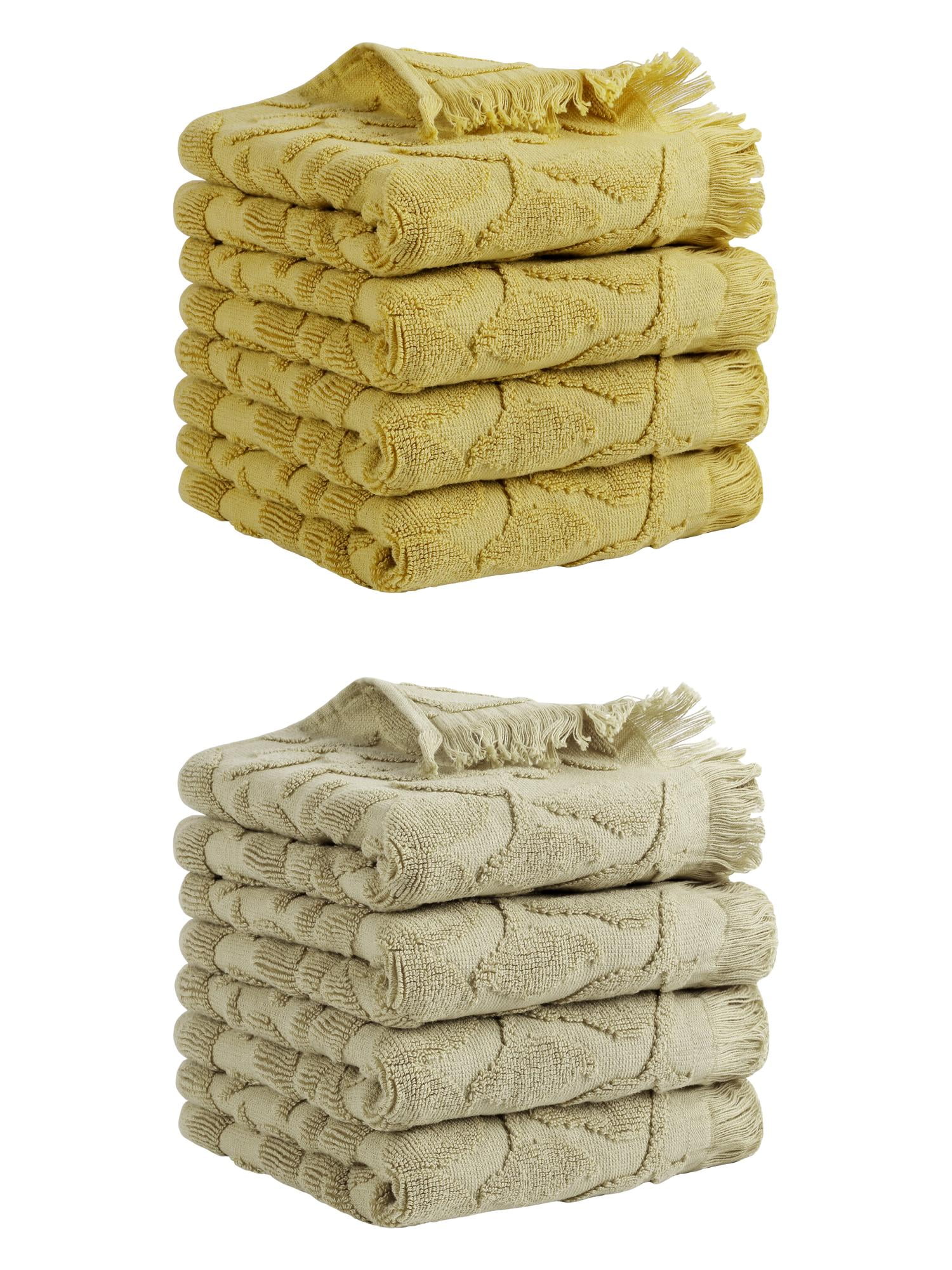 Unique Bargains Jacquard Pattern Boho Hand Towels for Bathroom Kitchen Khaki/Yellow 8 Pack