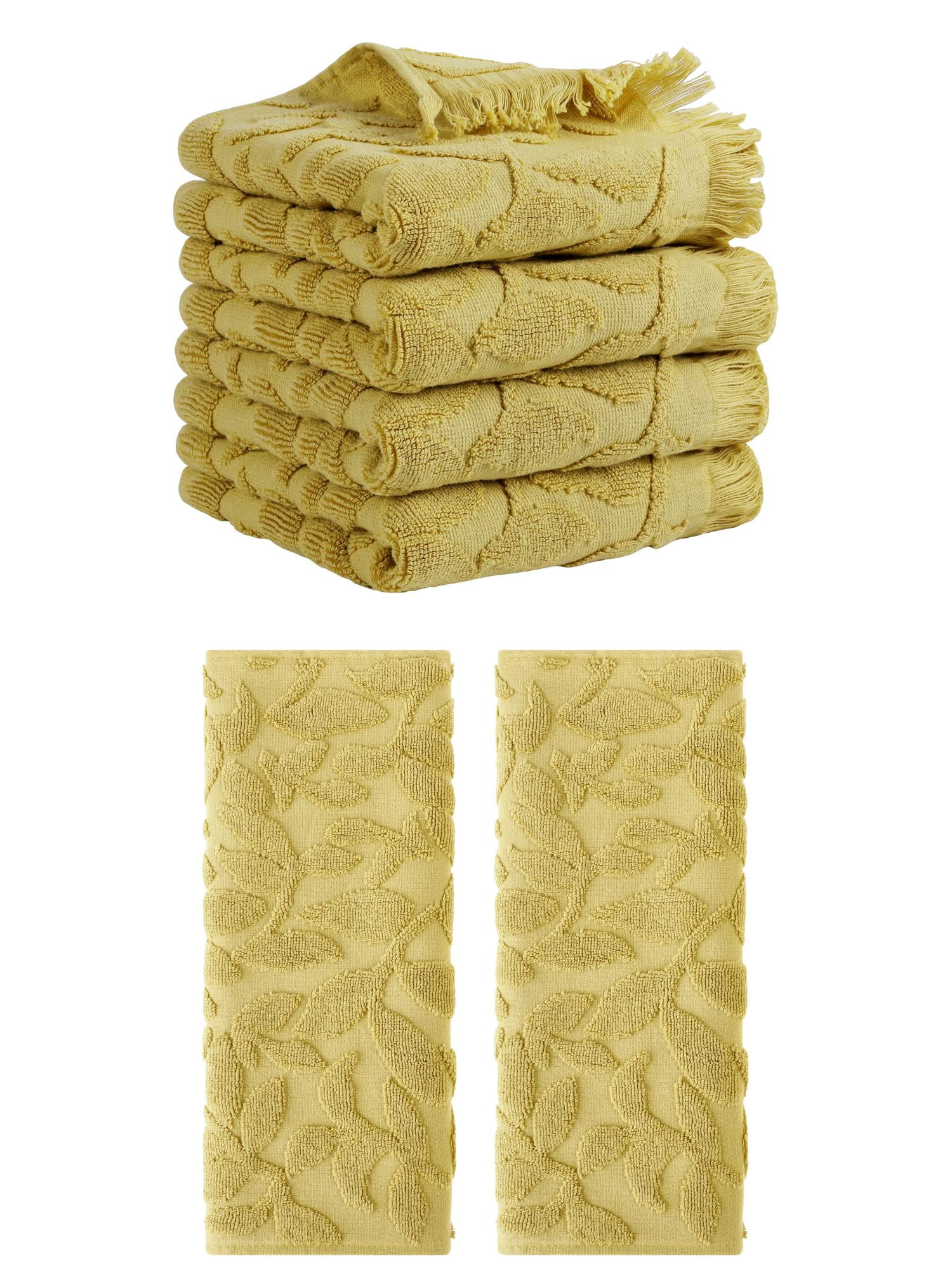 Unique Bargains Jacquard Pattern Boho Hand Towels for Bathroom Kitchen Yellow 6 Pack