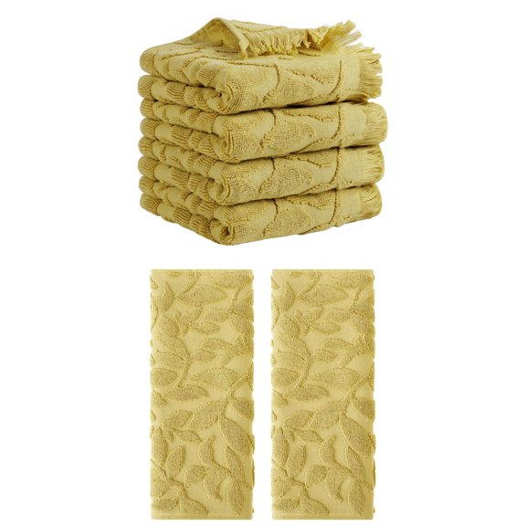 Unique Bargains Jacquard Pattern Boho Hand Towels for Bathroom Kitchen Yellow 6 Pack