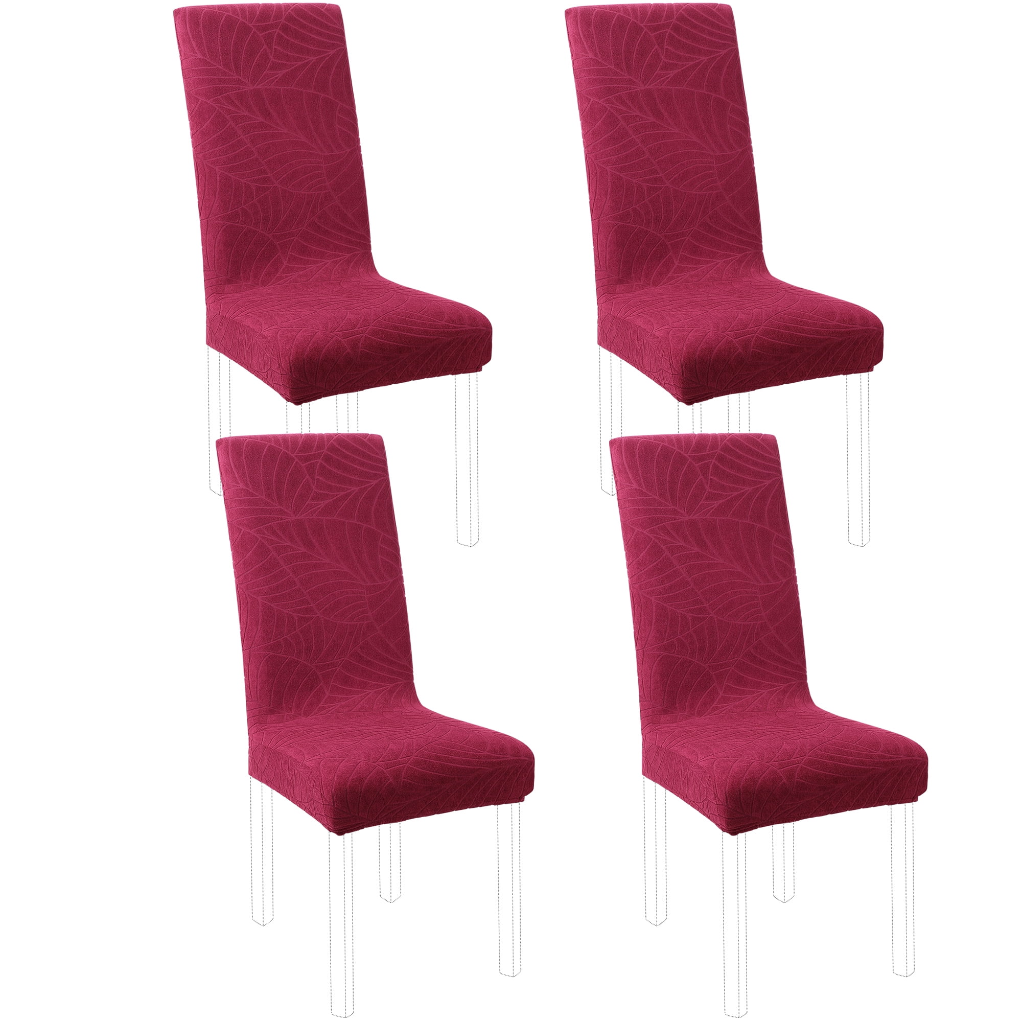 Unique Bargains Jacquard Stretch Removable Dining Room Chair Covers 4 Wine Red