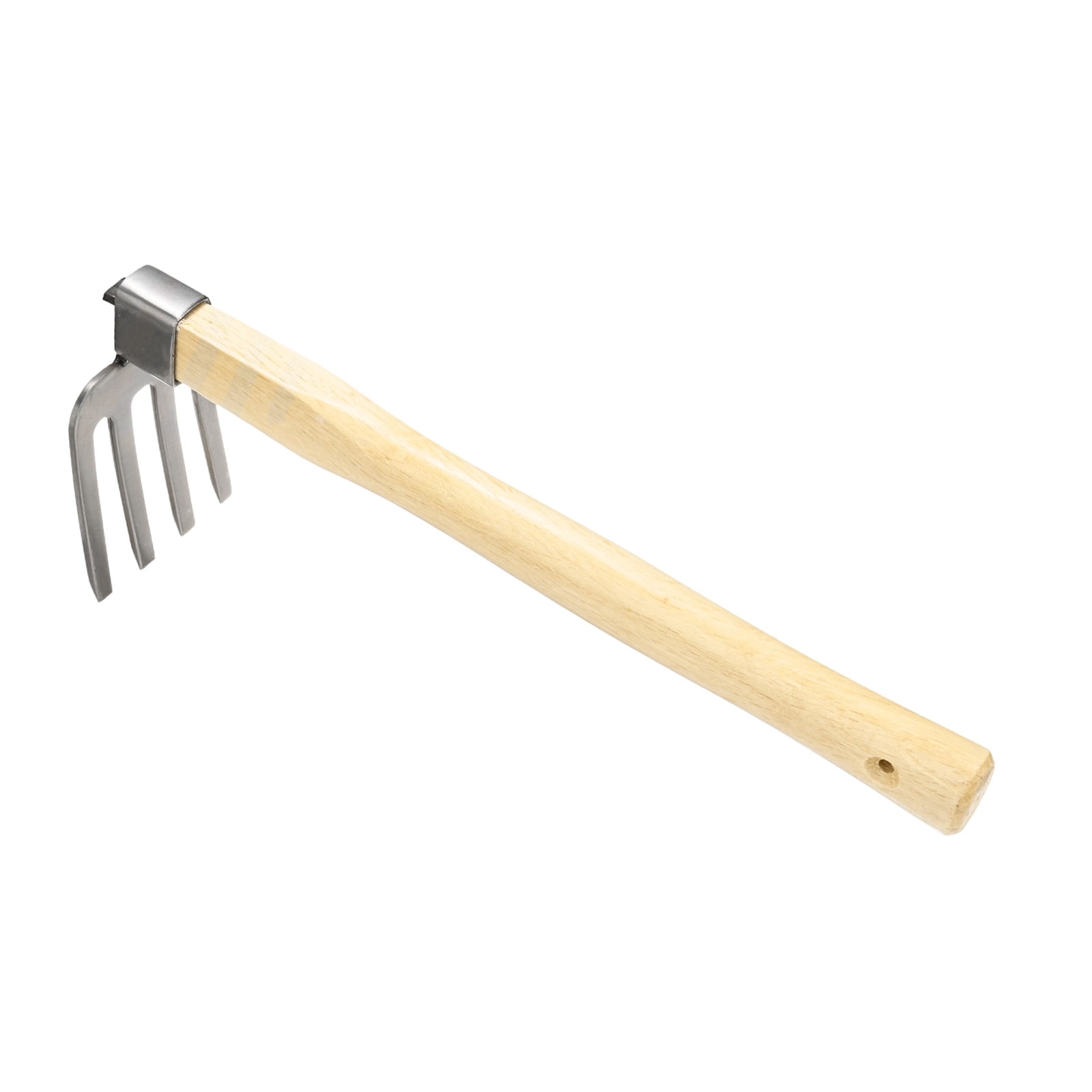 Unique Bargains Japanese Hand Tiller/Rake for Garden, 15 Inches Stainless Steel Cultivator  with Garden Hoe for Digging, Weeding, and Planting, Gardening Tool with Wooden Handle