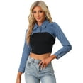 thumbnail image 1 of Unique Bargains Jean Crop Top for Women's 2 Button Long Sleeve Cropped Denim Jackets L Blue, 1 of 6