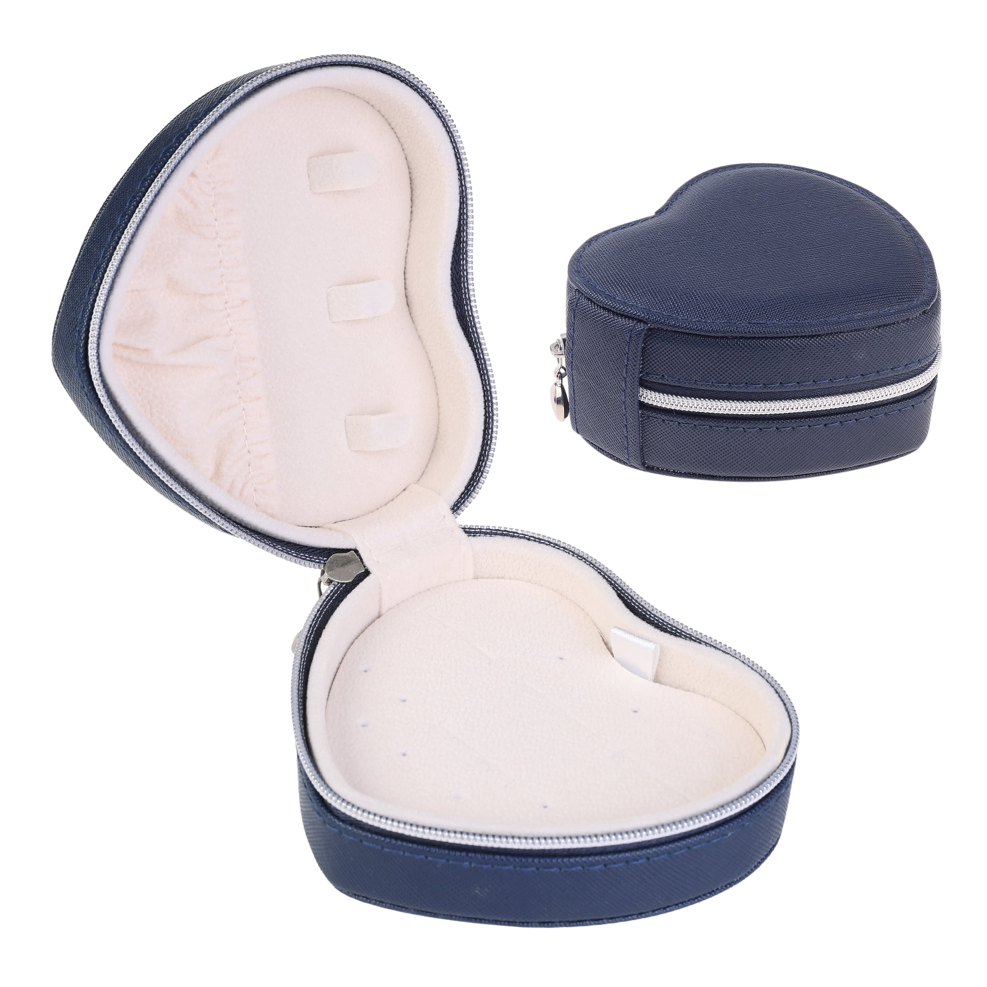 Unique Bargains Jewelry Box Mini Heart-shaped Portable PU Leather Jewelry Organizer Blue