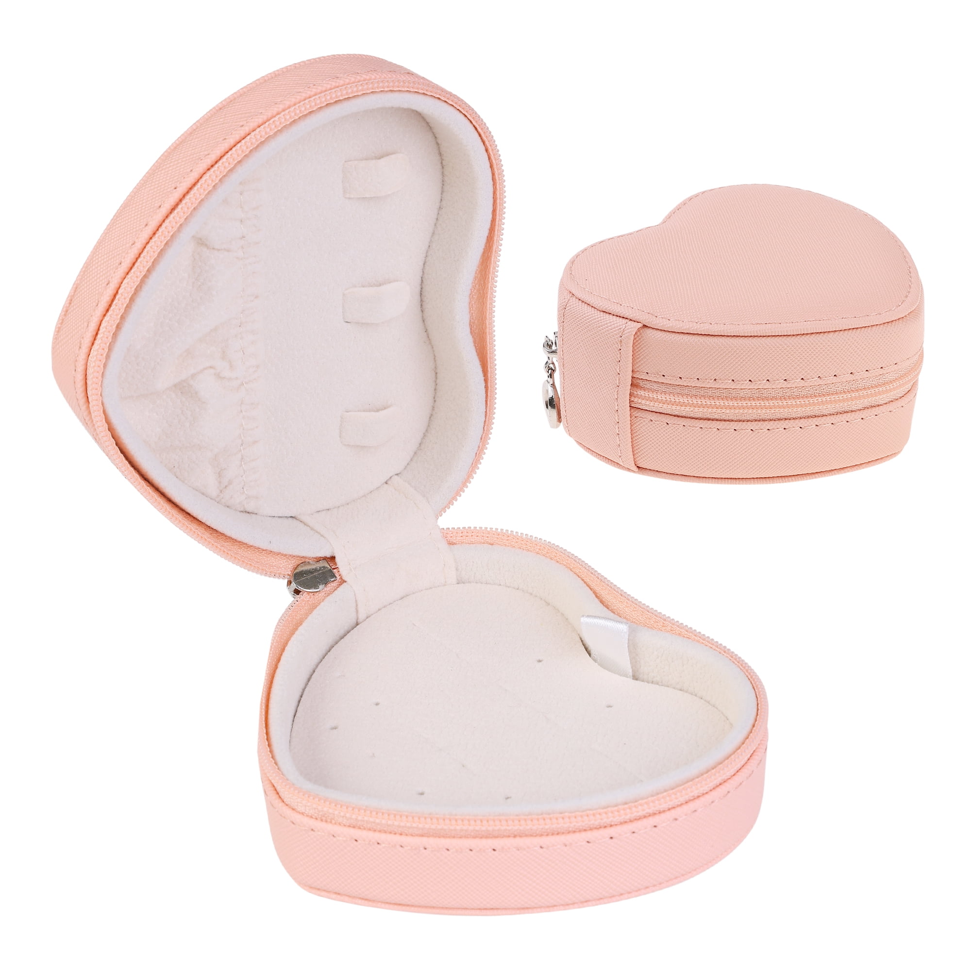 Unique Bargains Jewelry Box Mini Heart-shaped Portable PU Leather Jewelry Organizer Pink