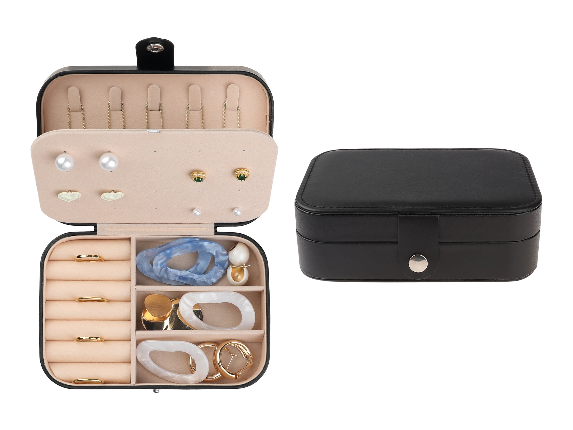 Travel Jewelry Box for Women Gifts Portable PU Leather Organizer for Earring Necklace Black
