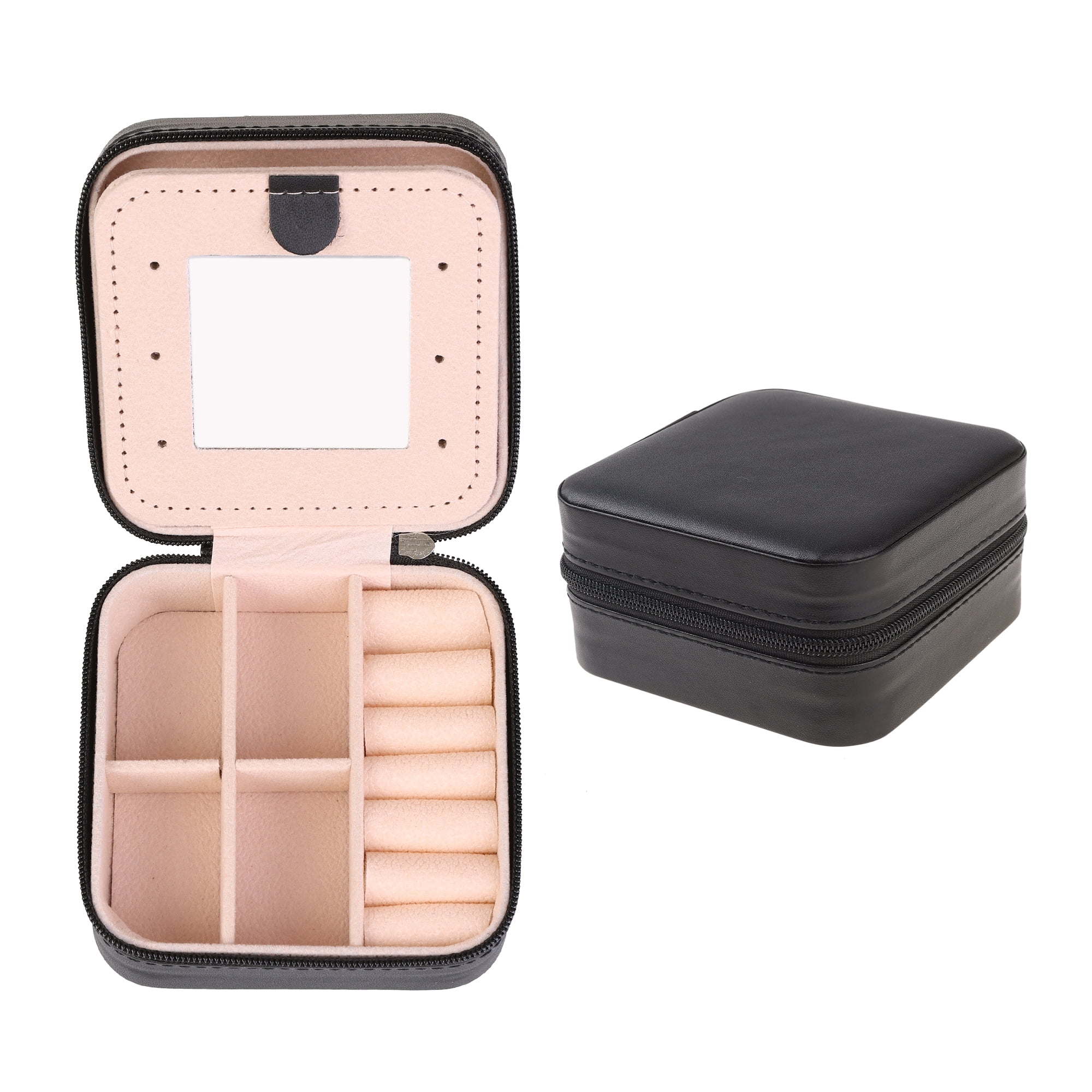 Unique Bargains Jewelry Box Small PU Leather Jewelry Organizer Case Storage Display Holder Black