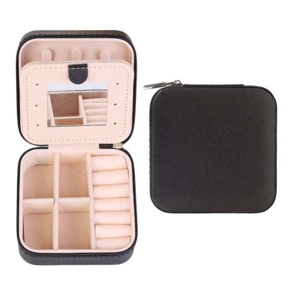 Unique Bargains Jewelry Box Small PU Leather Jewelry Organizer Case Storage Display Holder Black