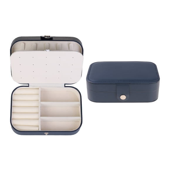 Unique Bargains Jewelry Box Small PU Leather Jewelry Organizer Case Storage Display Holder Dark Blue