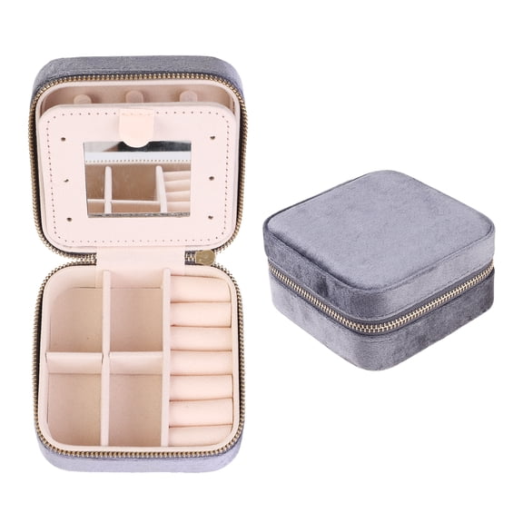 Unique Bargains Jewelry Box Small PU Leather Jewelry Organizer Case Storage Display Holder Grey