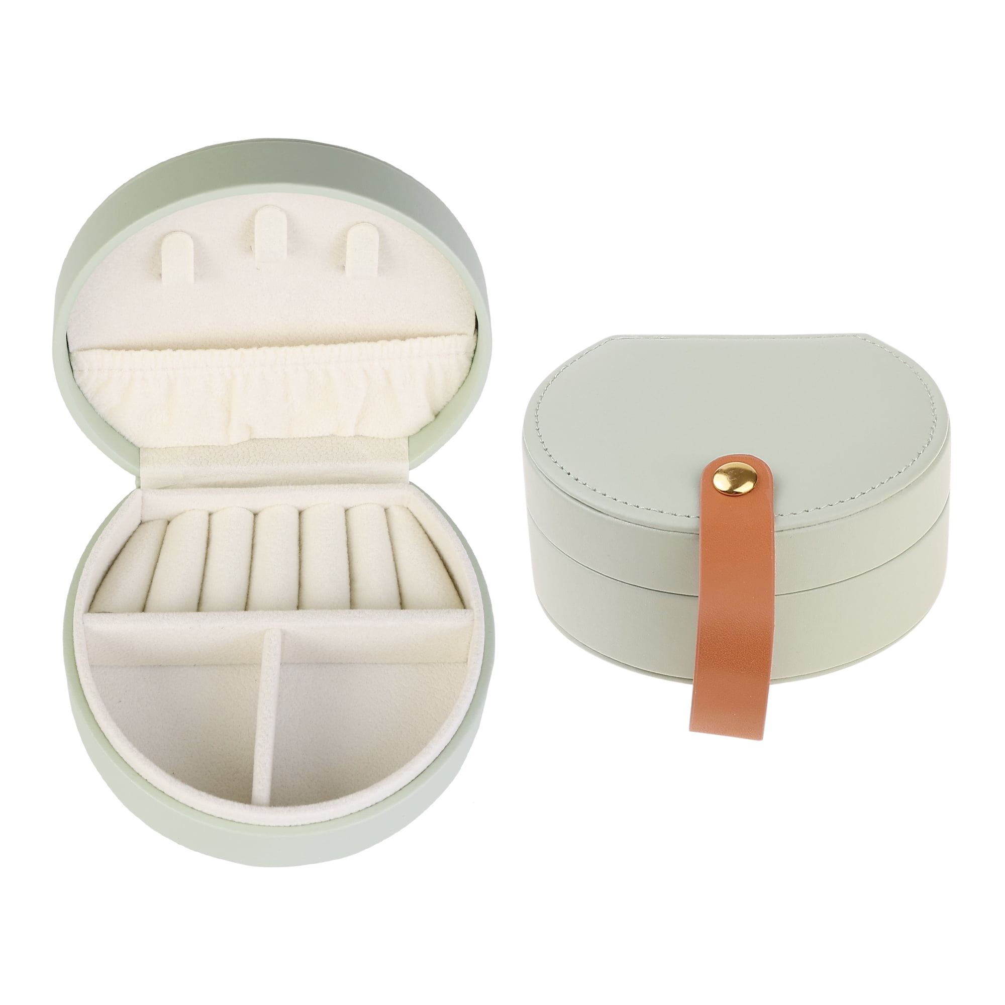 Unique Bargains Jewelry Box Small PU Leather Jewelry Organizer Case Storage Display Holder Light Green