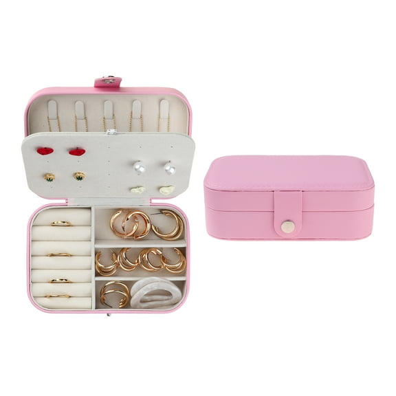 Unique Bargains Jewelry Box Small PU Leather Jewelry Organizer Case Storage Display Holder Light Pink