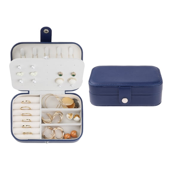 Unique Bargains Jewelry Box Small PU Leather Jewelry Organizer Case Storage Display Holder Navy Blue