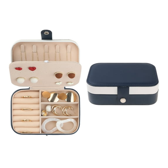 Travel Jewelry Box for Women Gifts Portable PU Leather Organizer for Earring Necklace Navy