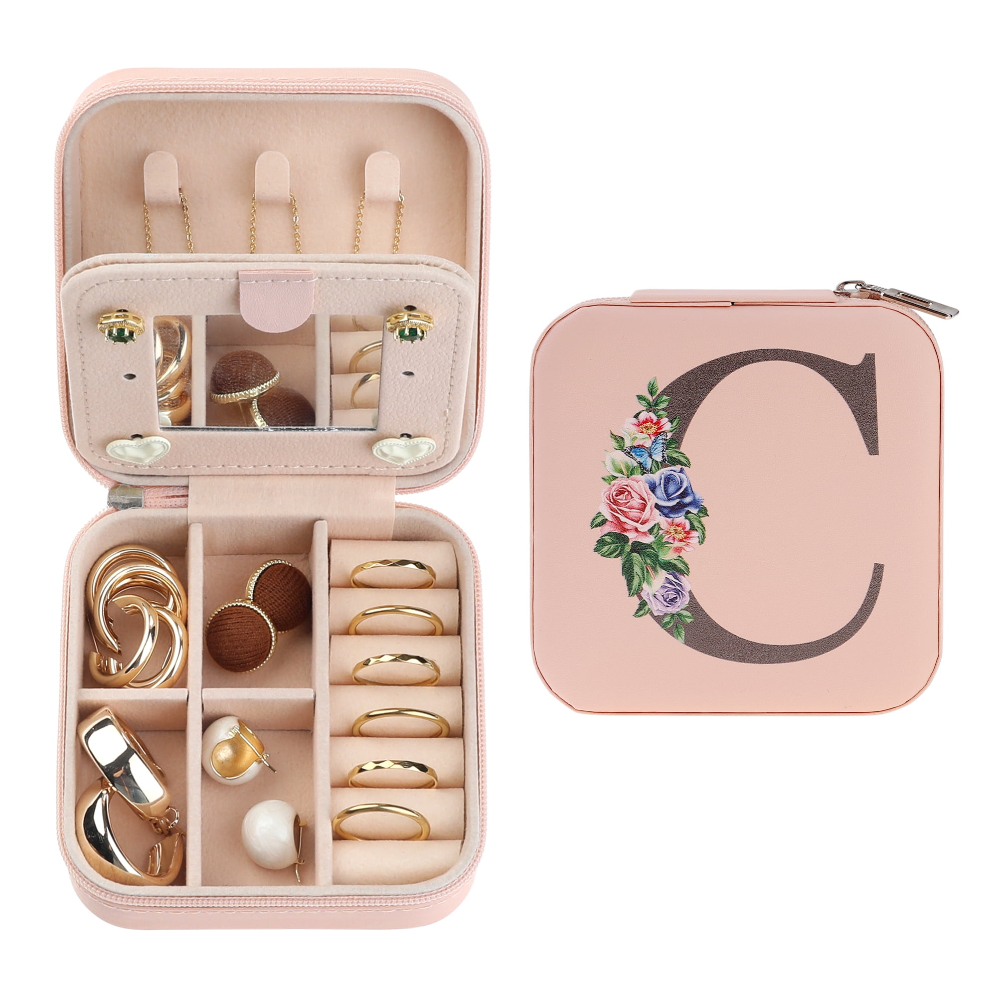 Unique Bargains Jewelry Box Small PU Leather Jewelry Organizer Case Storage Display Holder Pattern C